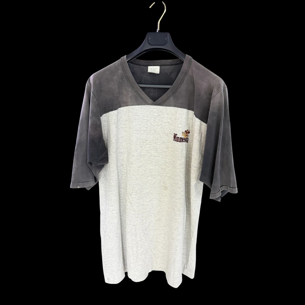70's Minnesota Golden Gophers V-Neck T-Shirt 3/4 Sleeve Distressed Large